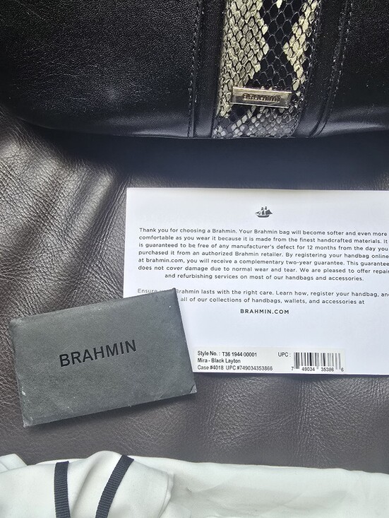 Brahmin Handbags - Brahmin Black Leather Satchel with Snake-Print Stripe